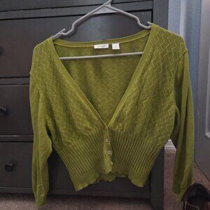 Halogen- cropped cardigan- COTTON- Chartreuse